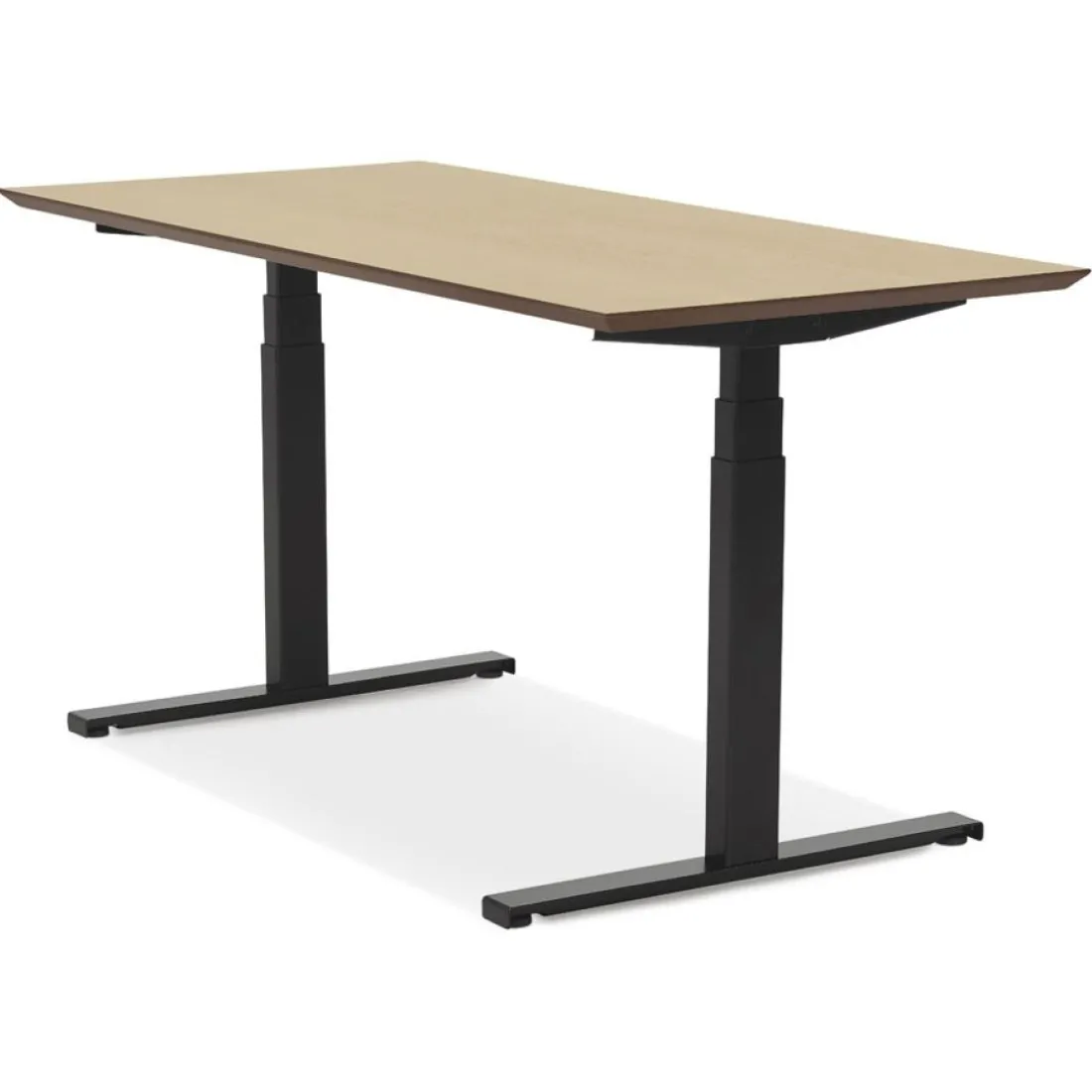 Bureau assis-debout électrique 'BIONIK'avec plateau en bois finition naturelle et pied en métal noir