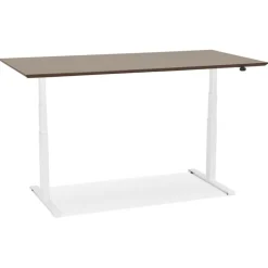 Bureau assis-debout électrique 'BIONIK' avec plateau en bois finition Noyer et pied en métal