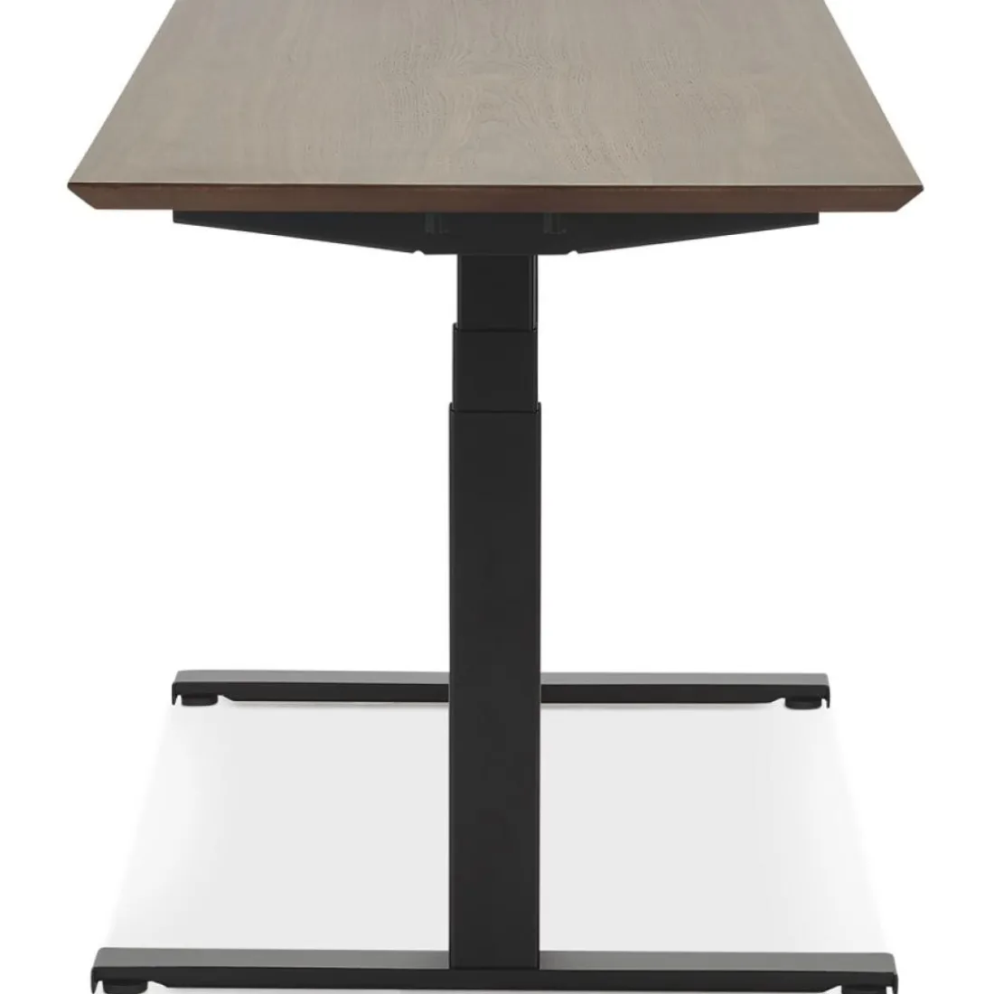 Bureau assis-debout électrique avec plateau en bois finition Noyer et pied en métal noir