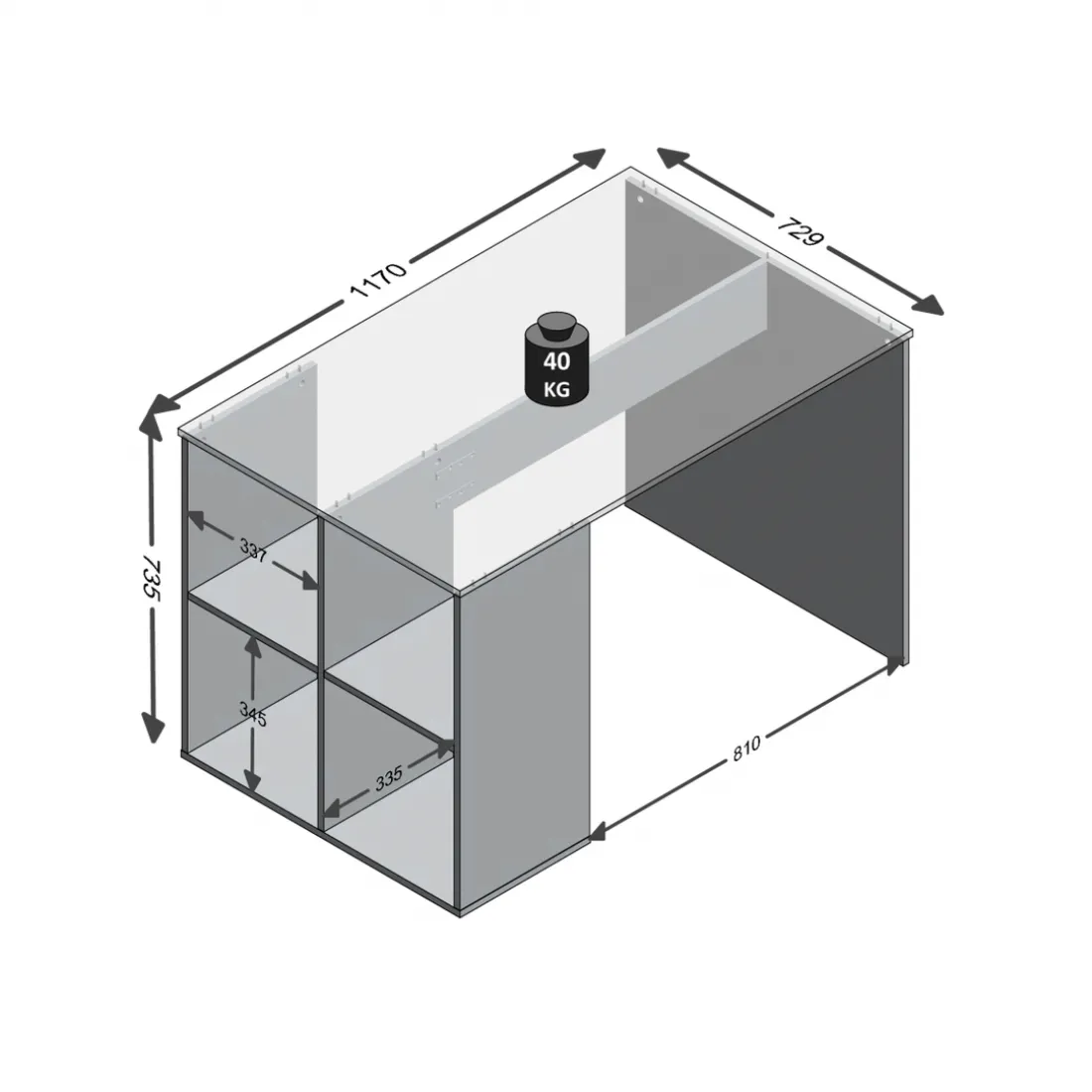 Bureau avec étagère gris béton AKI