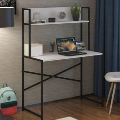 Bureau avec étagère style industriel BUZELIN L100xP50cm Blanc