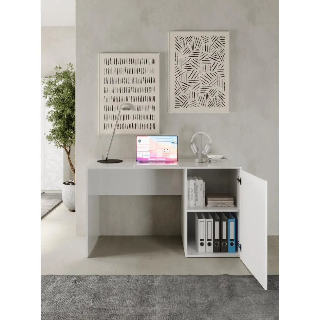 Bureau blanc laqué Panneau de particules