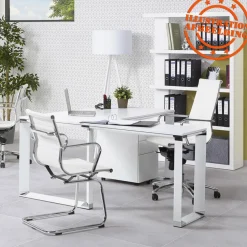 Bureau d'angle design 'XLINE' en bois finition Noyer et métal blanc