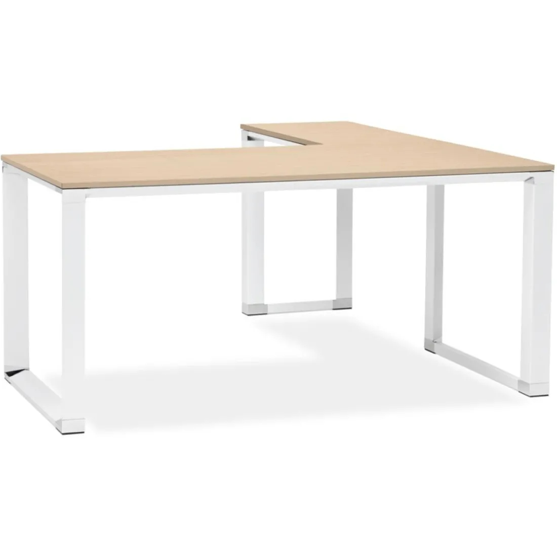 Bureau d'angle design 'XLINE' en bois finition naturelle et métal blanc