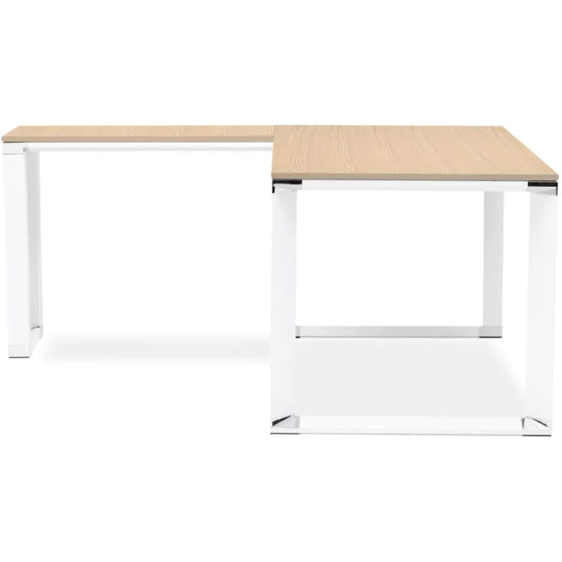 Bureau d'angle design 'XLINE' en bois finition naturelle et métal blanc