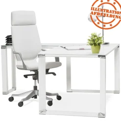 Bureau d'angle design 'XLINE' en bois finition naturelle et métal blanc