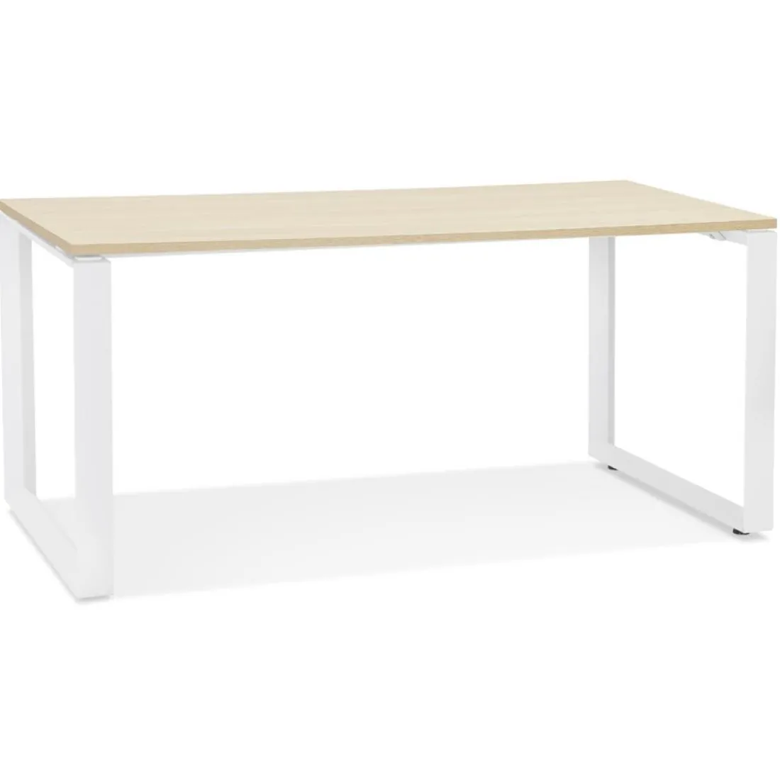 Bureau droit design 'BAKUS' en bois finition naturelle et métal blanc