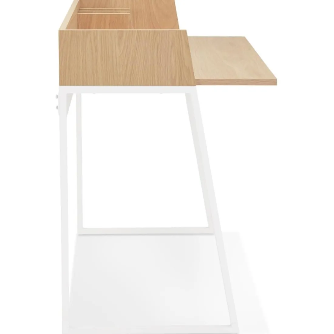 Bureau droit design 'SALMON' en bois finition naturelle et métal blanc
