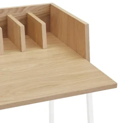 Bureau droit design 'SALMON' en bois finition naturelle et métal blanc