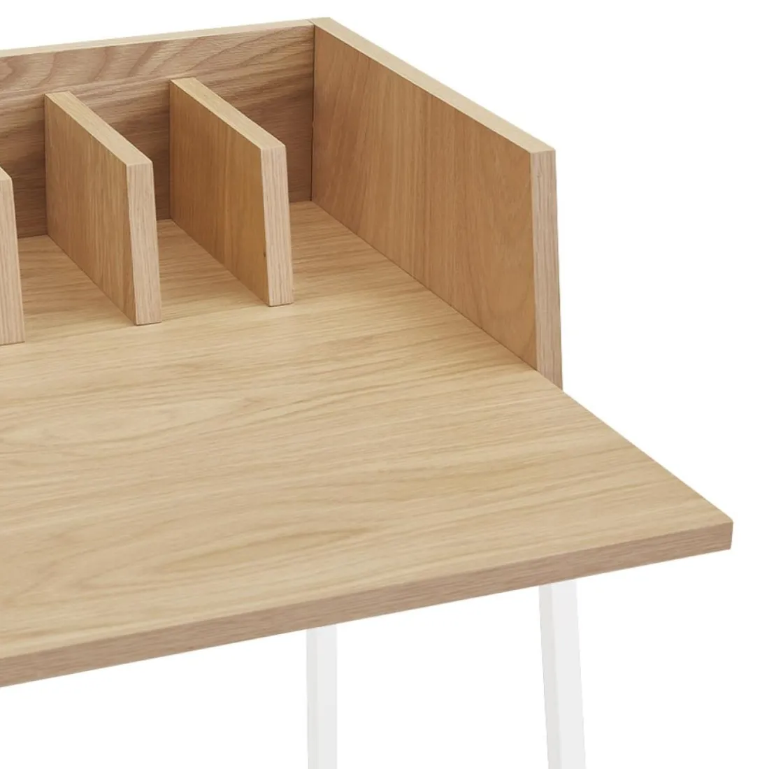 Bureau droit design 'SALMON' en bois finition naturelle et métal blanc