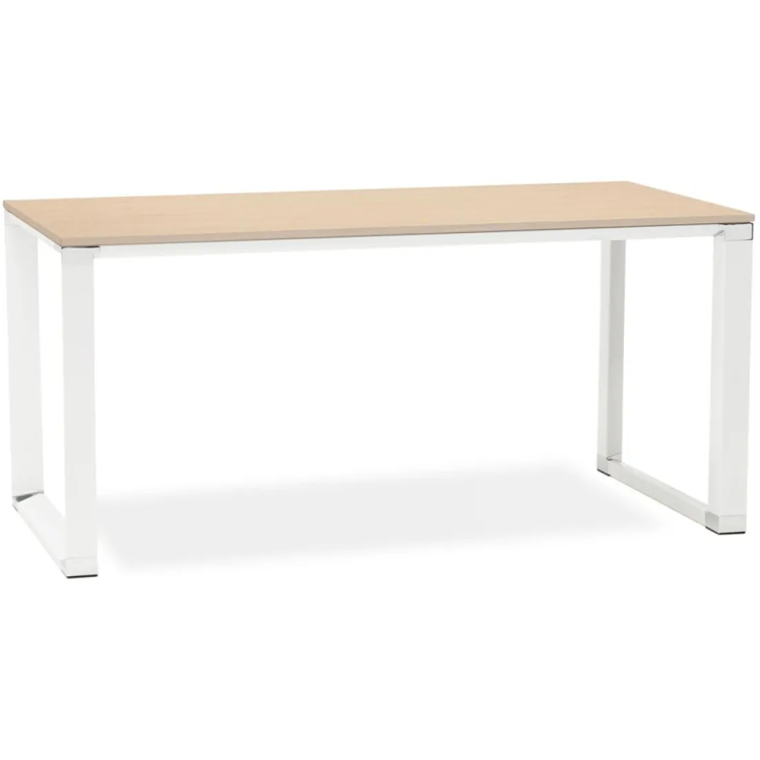 Bureau droit design 'XLINE' en bois finition naturelle et métal blanc