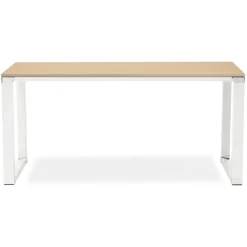 Bureau droit design 'XLINE' en bois finition naturelle et métal blanc
