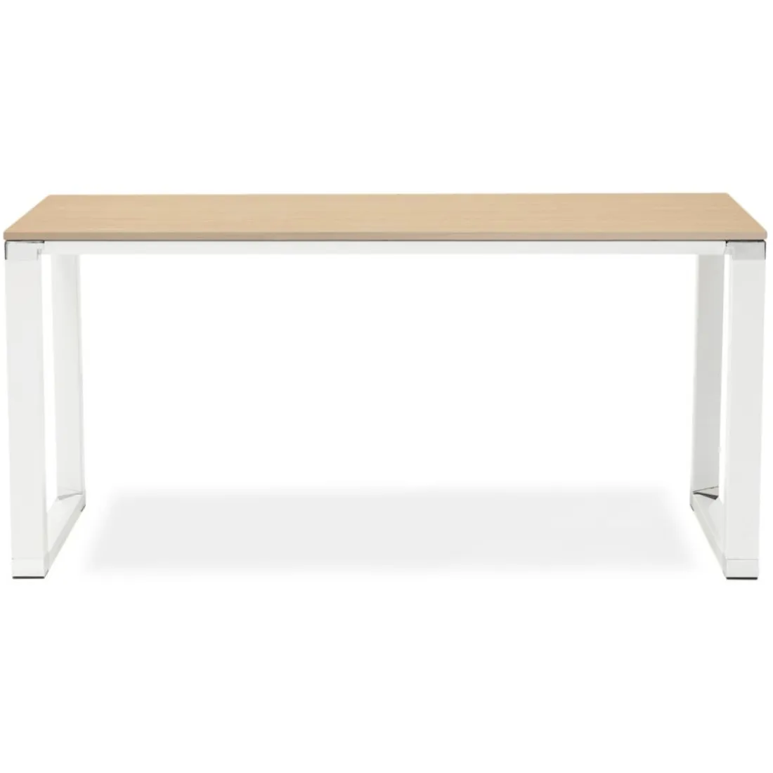 Bureau droit design 'XLINE' en bois finition naturelle et métal blanc