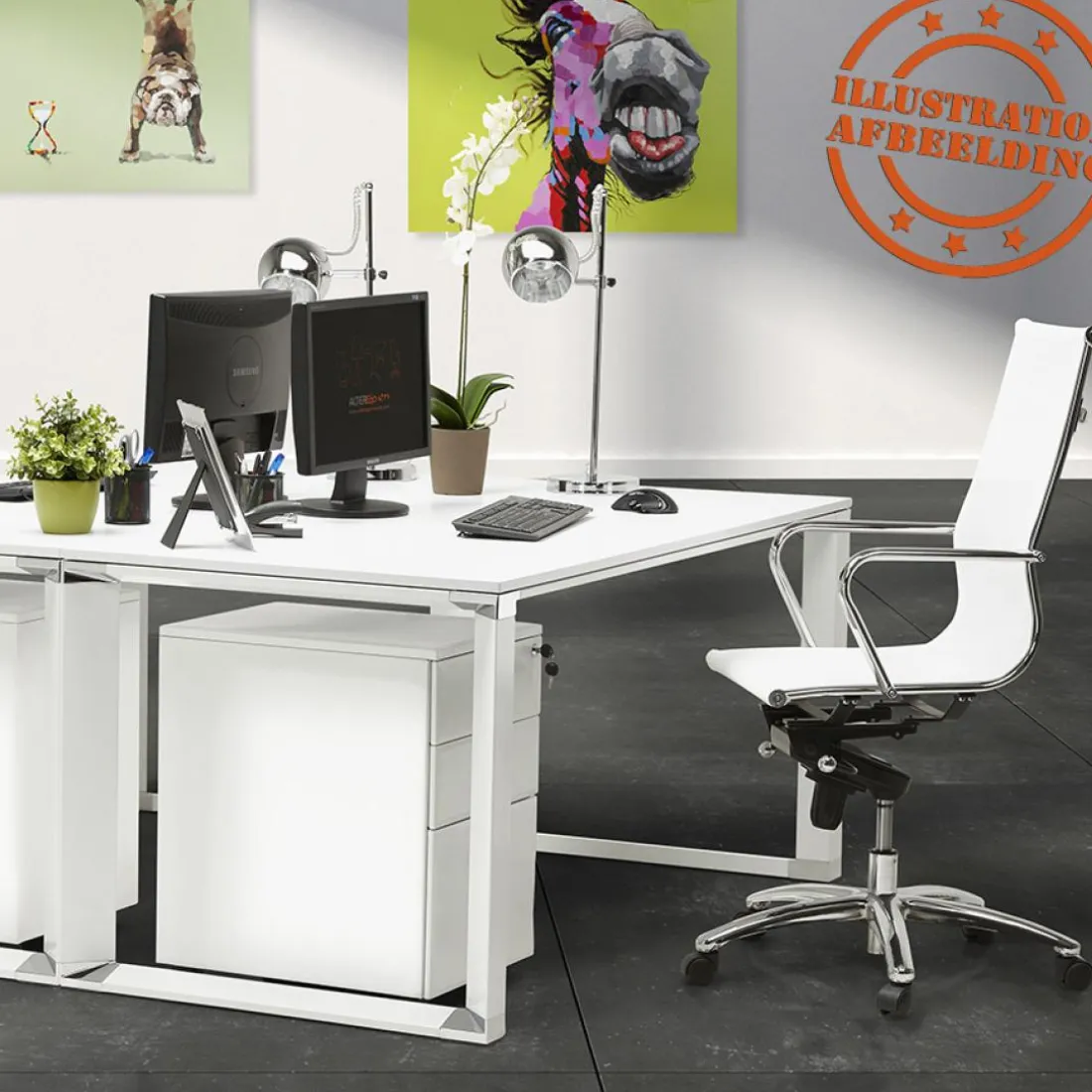 Bureau droit design 'XLINE' en bois finition naturelle et métal noir