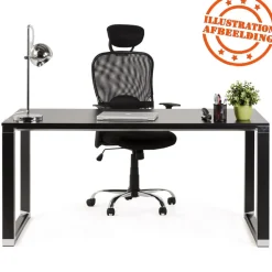 Bureau droit design 'XLINE' en bois finition naturelle et métal noir