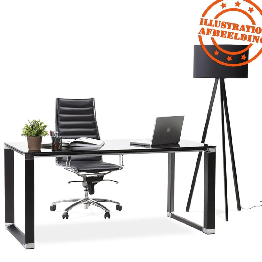 Bureau droit design 'XLINE' en bois finition naturelle et métal noir