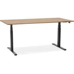Bureau ergonomique électrique 'TRONIK' noir avec plateau en bois finition Noyer