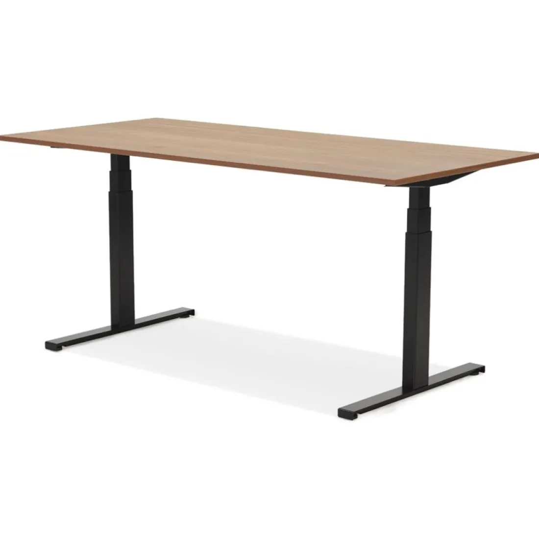 Bureau ergonomique électrique 'TRONIK' noir avec plateau en bois finition Noyer