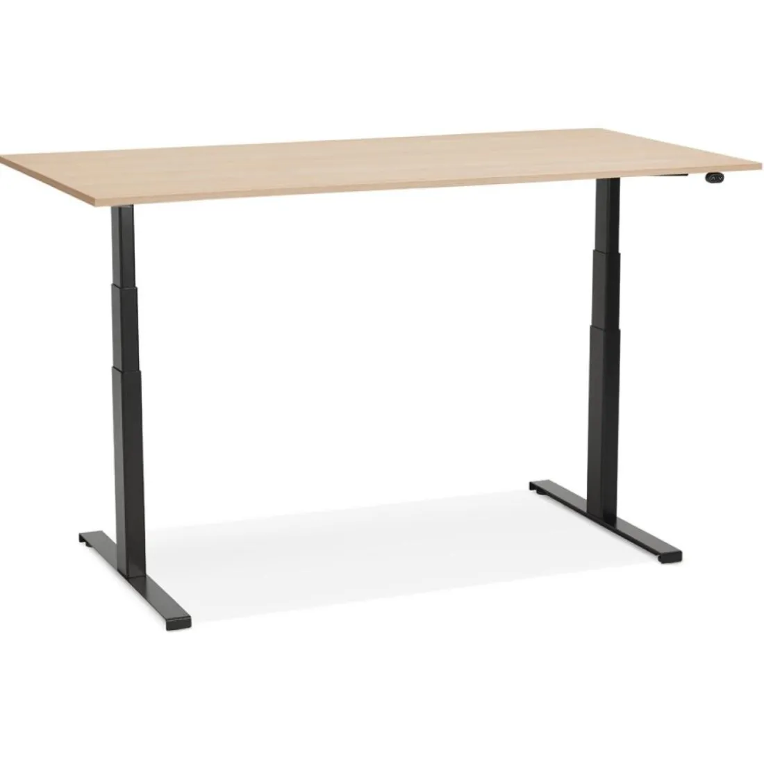 Bureau ergonomique électrique 'TRONIK' noir avec plateau en bois finition naturelle