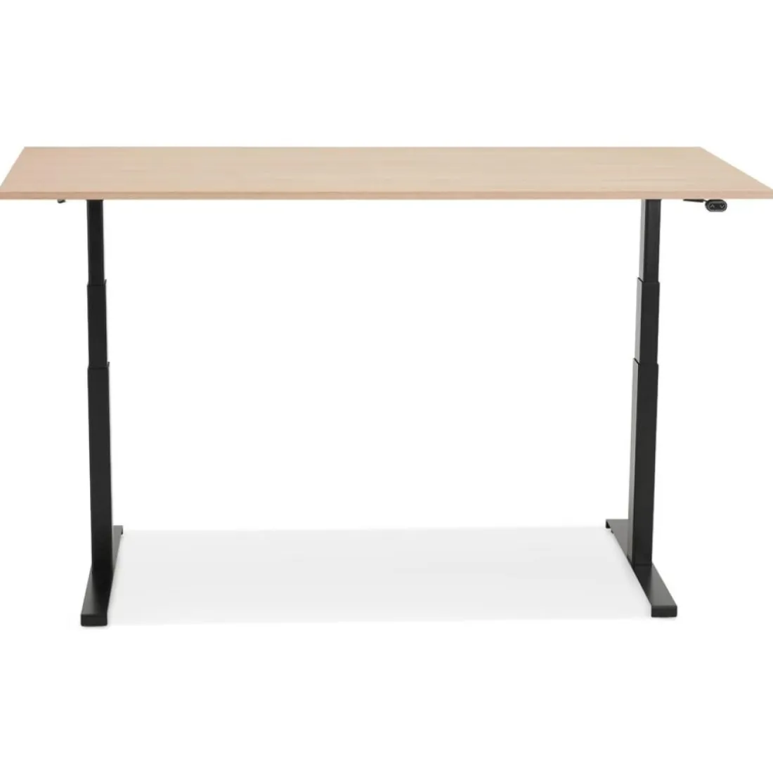 Bureau ergonomique électrique 'TRONIK' noir avec plateau en bois finition naturelle