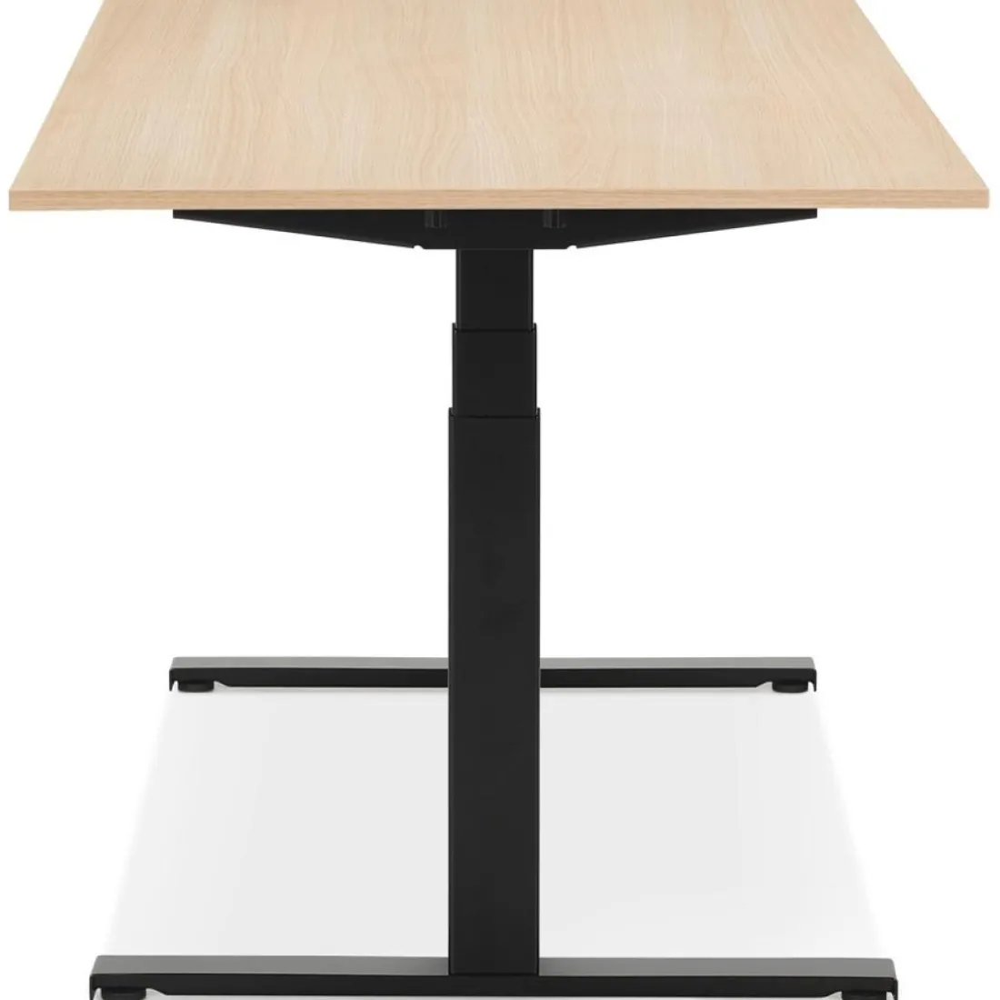 Bureau ergonomique électrique 'TRONIK' noir avec plateau en bois finition naturelle