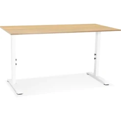 Bureau réglable en hauteur 'OSMOSE' en bois finition naturelle et métal blanc