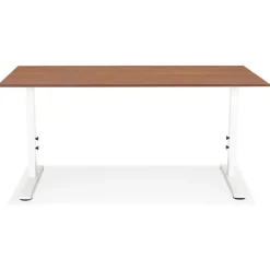 Bureau réglable en hauteur 'OSMOSE' en bois Noyer et métal blanc