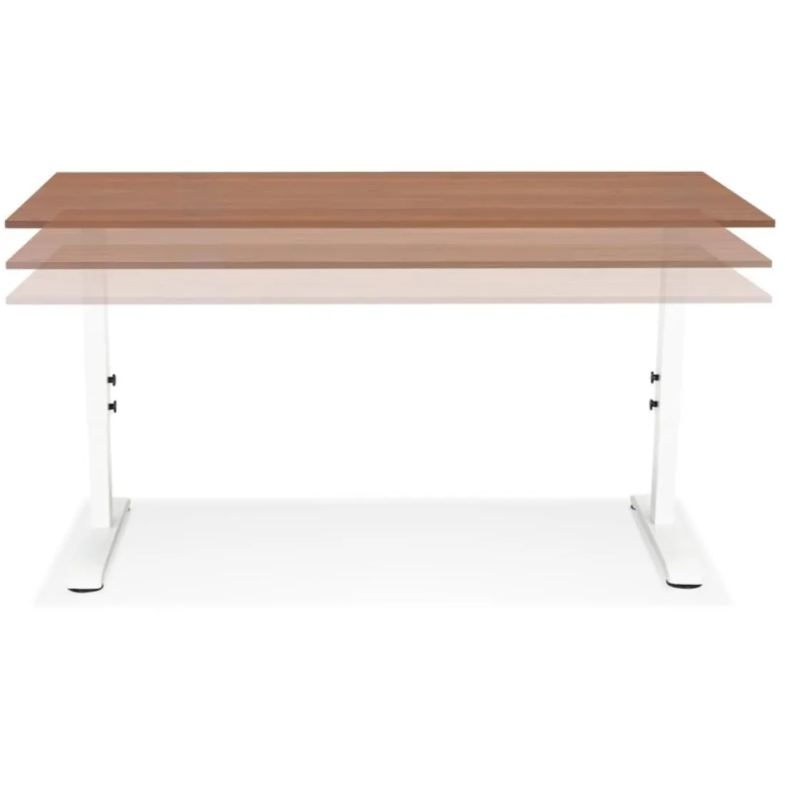 Bureau réglable en hauteur 'OSMOSE' en bois Noyer et métal blanc