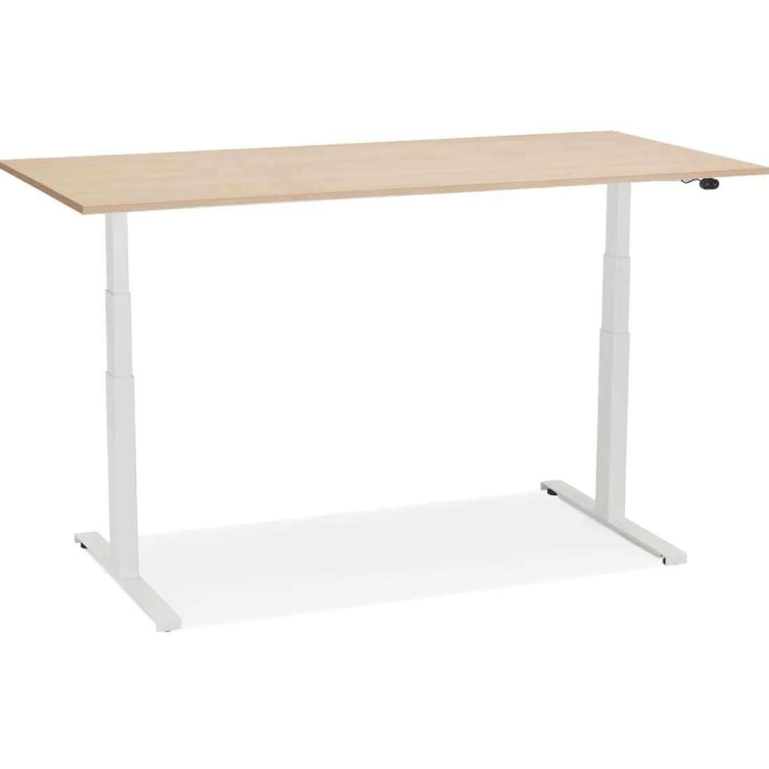 Bureau réglable en hauteur électrique 'TRONIK' blanc avec plateau en bois finition naturelle