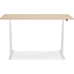 Bureau réglable en hauteur électrique 'TRONIK' blanc avec plateau en bois finition naturelle