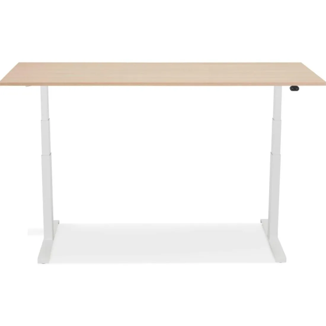Bureau réglable en hauteur électrique 'TRONIK' blanc avec plateau en bois finition naturelle
