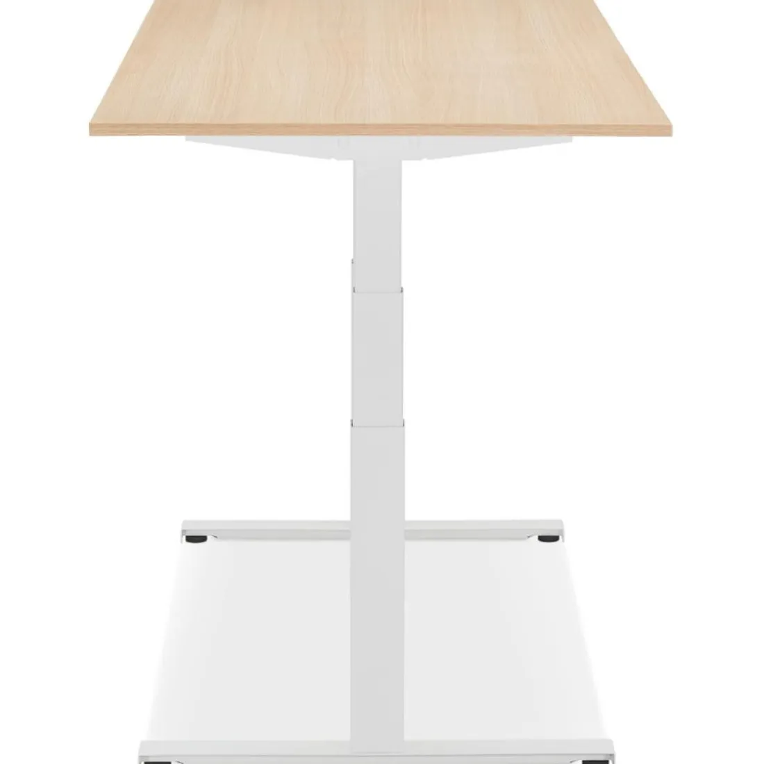 Bureau réglable en hauteur électrique 'TRONIK' blanc avec plateau en bois finition naturelle