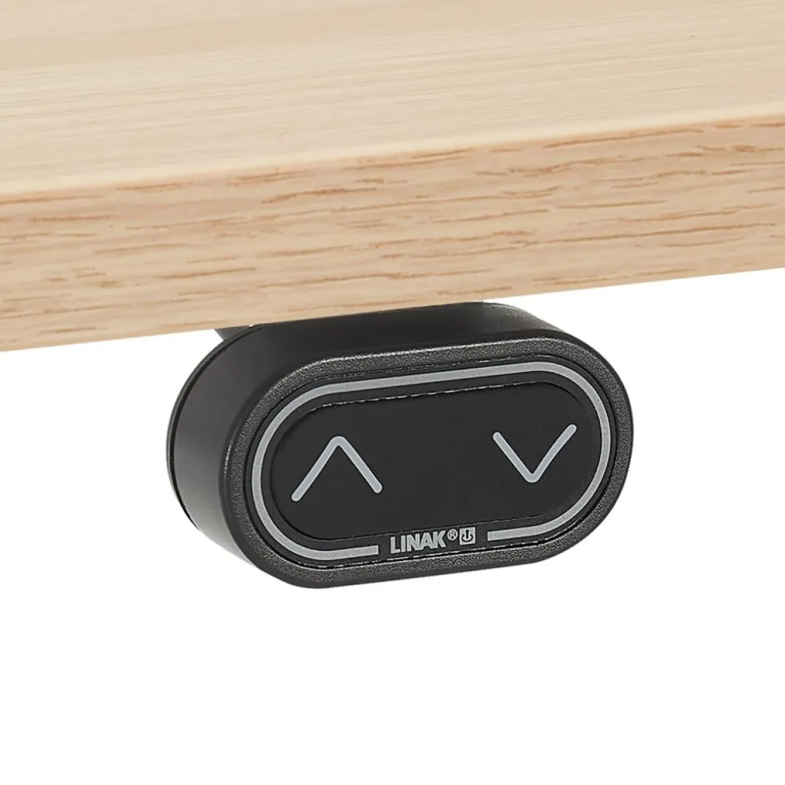 Bureau réglable en hauteur électrique 'TRONIK' blanc avec plateau en bois finition naturelle