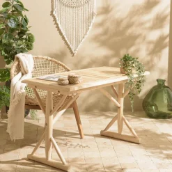 Bureau 120x60cm en branches de Teck naturel WILL Beige