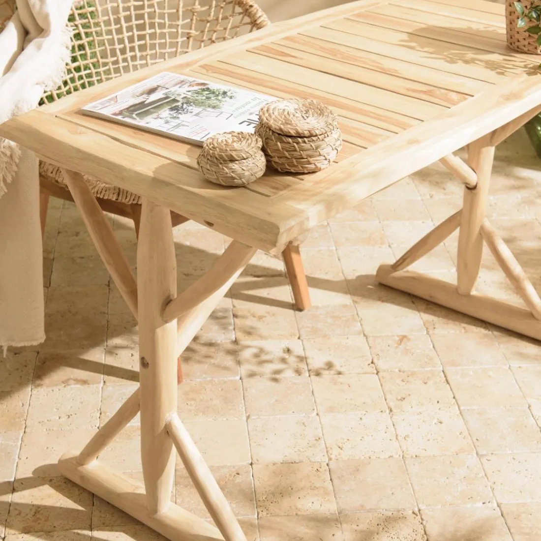 Bureau 120x60cm en branches de Teck naturel WILL Beige