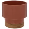 Cache-pot orange en céramique et bambou