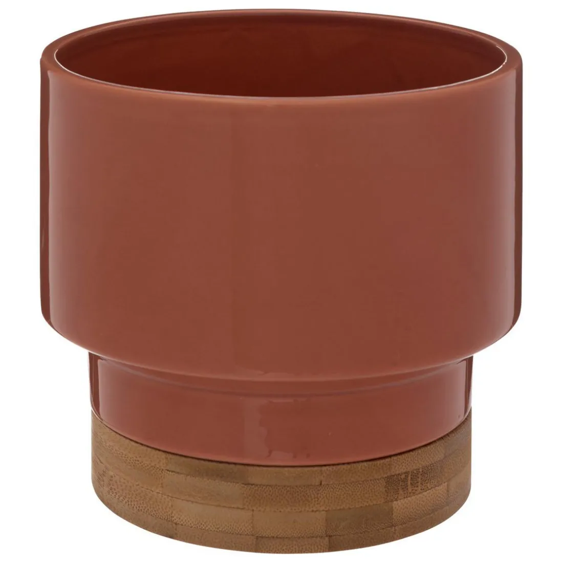 Cache-pot orange en céramique et bambou