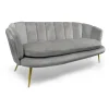Canapé 3 places arrondi Brenda Velours Argent pieds Or