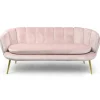 Canapé 3 places arrondi Brenda Velours Rose pieds Or