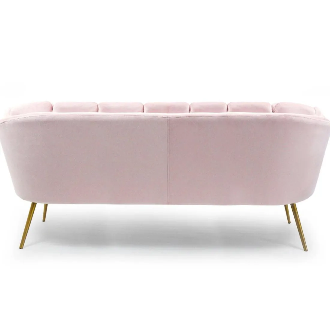 Canapé 3 places arrondi Brenda Velours Rose pieds Or