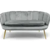 Canapé 2 places arrondi Brenda Velours Argent pieds Or