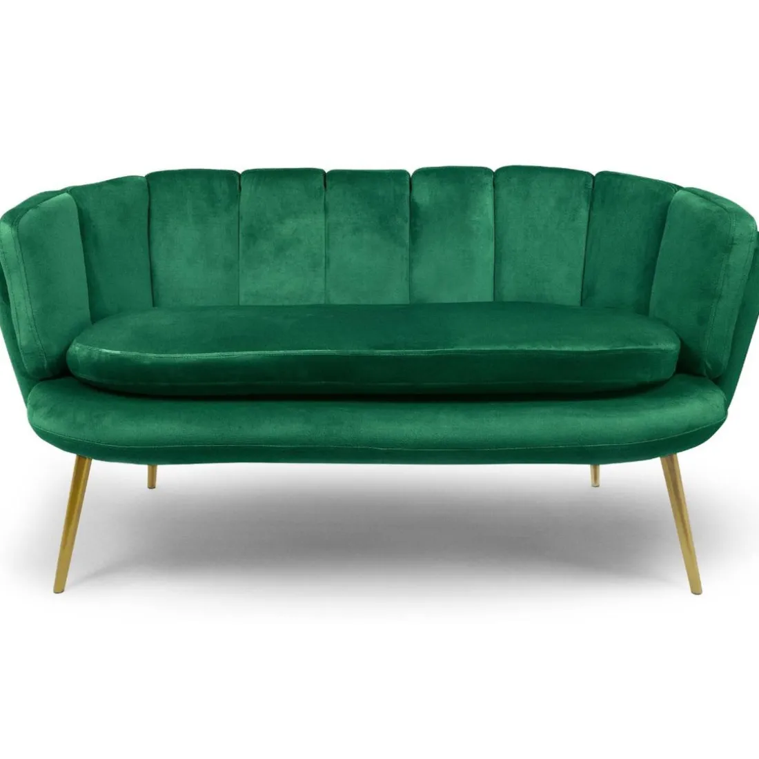 Canapé 2 places arrondi Brenda Velours Vert pieds Or