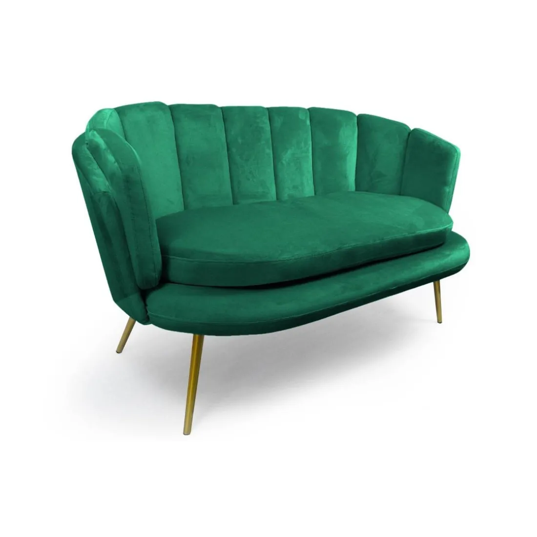 Canapé 2 places arrondi Brenda Velours Vert pieds Or
