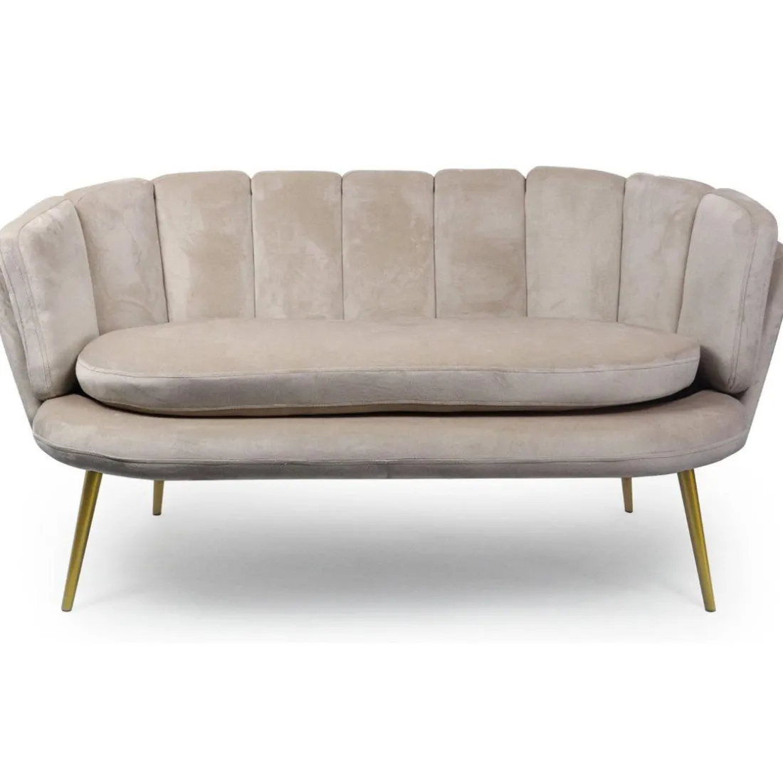 Canapé 2 places arrondi Brenda Velours Taupe pieds Or