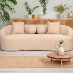 Canapé 4 places au design élégant et incurvé Alex XL Tissu bouclette Beige