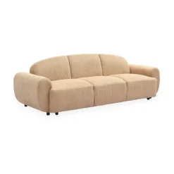 Canapé 3 places convertible dossier et accoudoirs arrondis Oliver Velours côtelé Beige