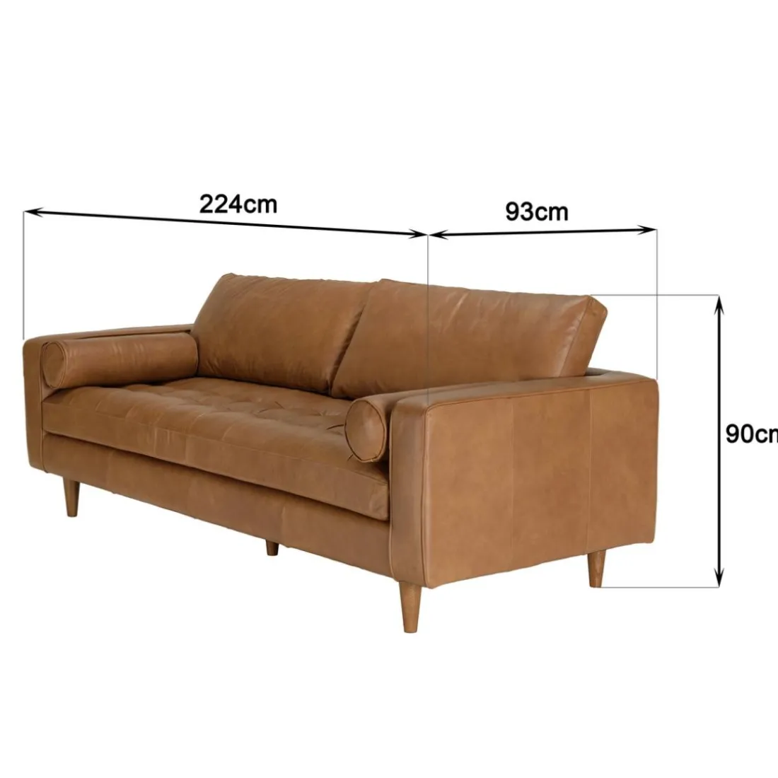 Canapé 3 places cuir couleur caramel assise capitonnée PIERRE