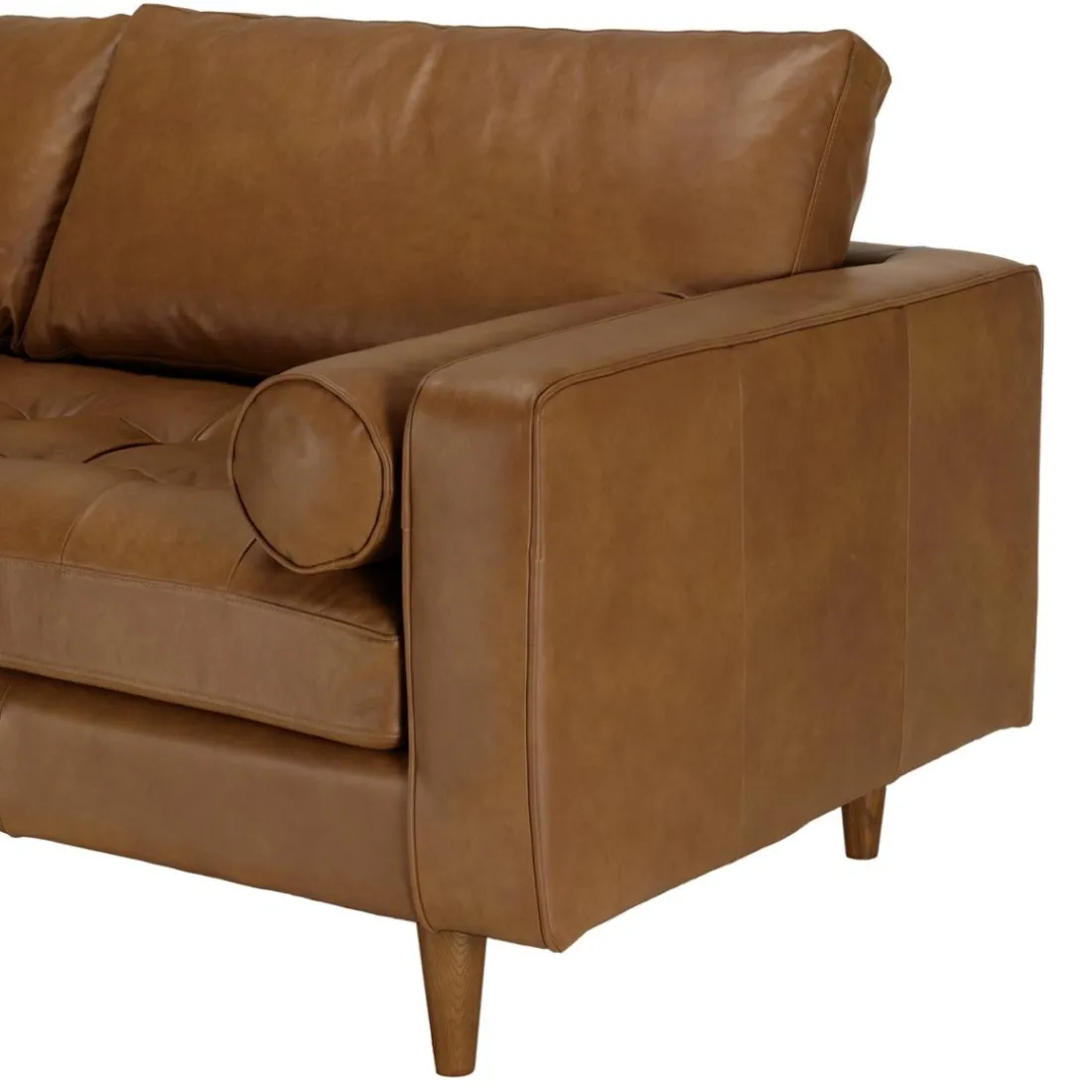 Canapé 3 places cuir couleur caramel assise capitonnée PIERRE