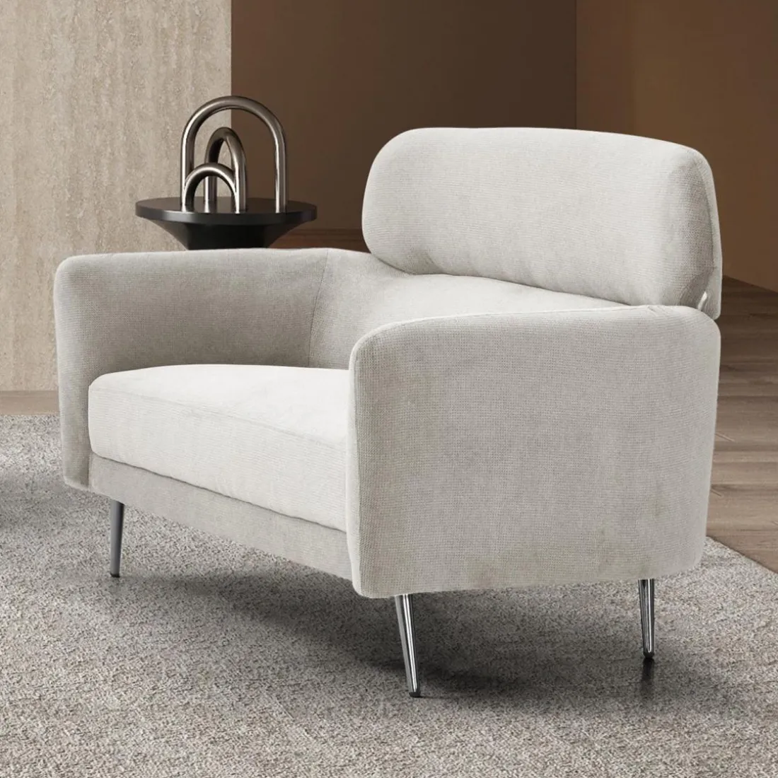 Canapé 2 places moderne avec haut dossier Damigal Tissu doux Beige