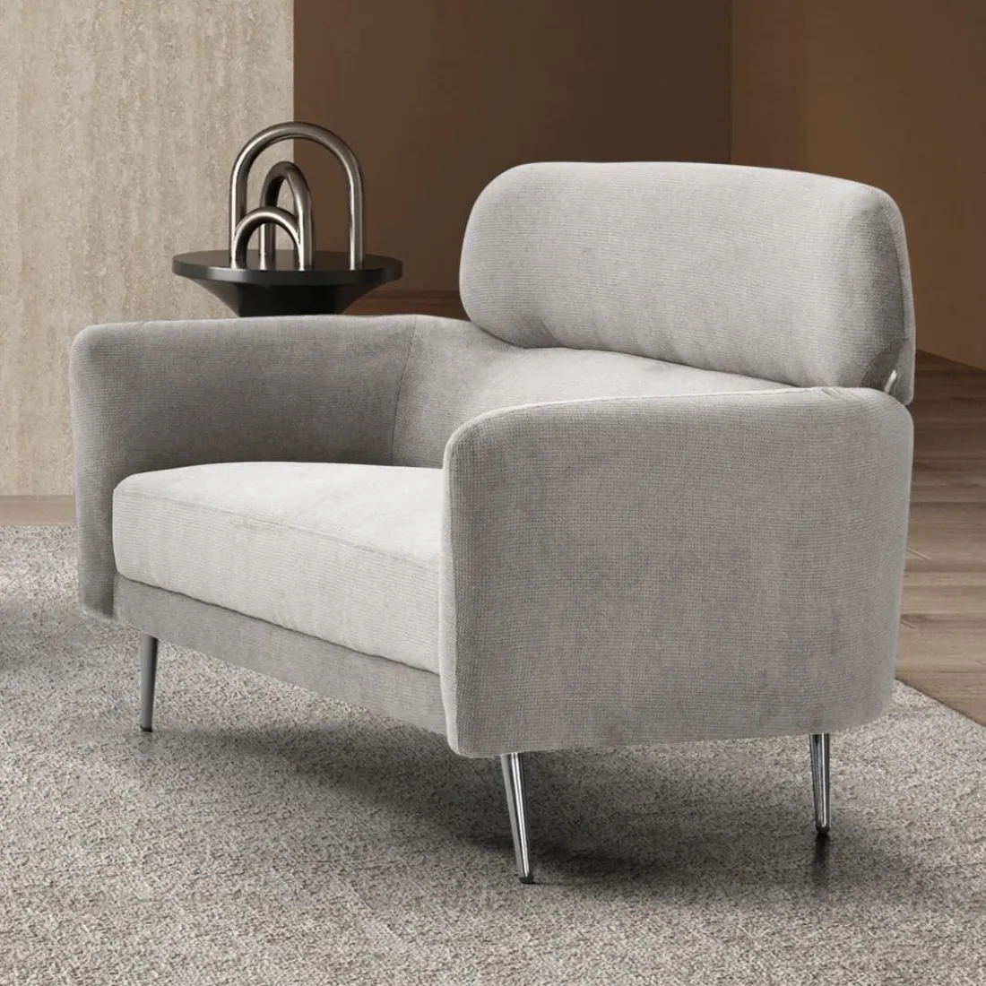 Canapé 2 places moderne avec haut dossier Damigal Tissu doux Gris